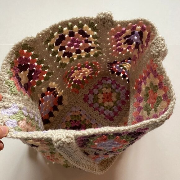 Handmade Granny Square Crocheted Purse Market Bag Grey Purple Pink Green - Picture 4 of 4